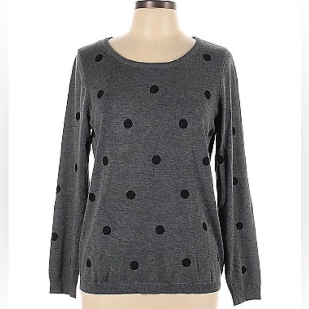 Absolutely Creative Worldwide Sweater Womens Small Grey Black Polka Dots Preppy
